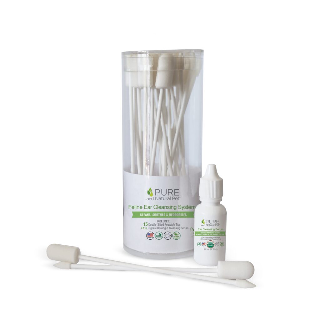 An image of Pure and Natural Pet® - Feline Ear Cleansing System Double-Sided Reusable Tips Ear Cleansing Serum