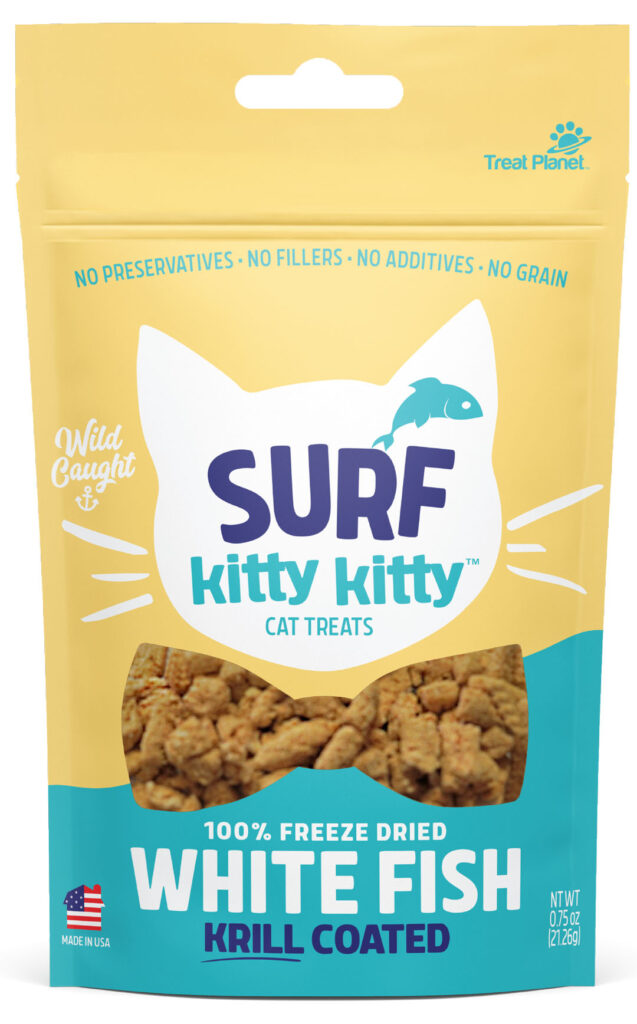 An image of Treat Planet - Surf Kitty Kitty 100% Freeze Dried White Fish Treat with Krill Coating - wt 0.6oz