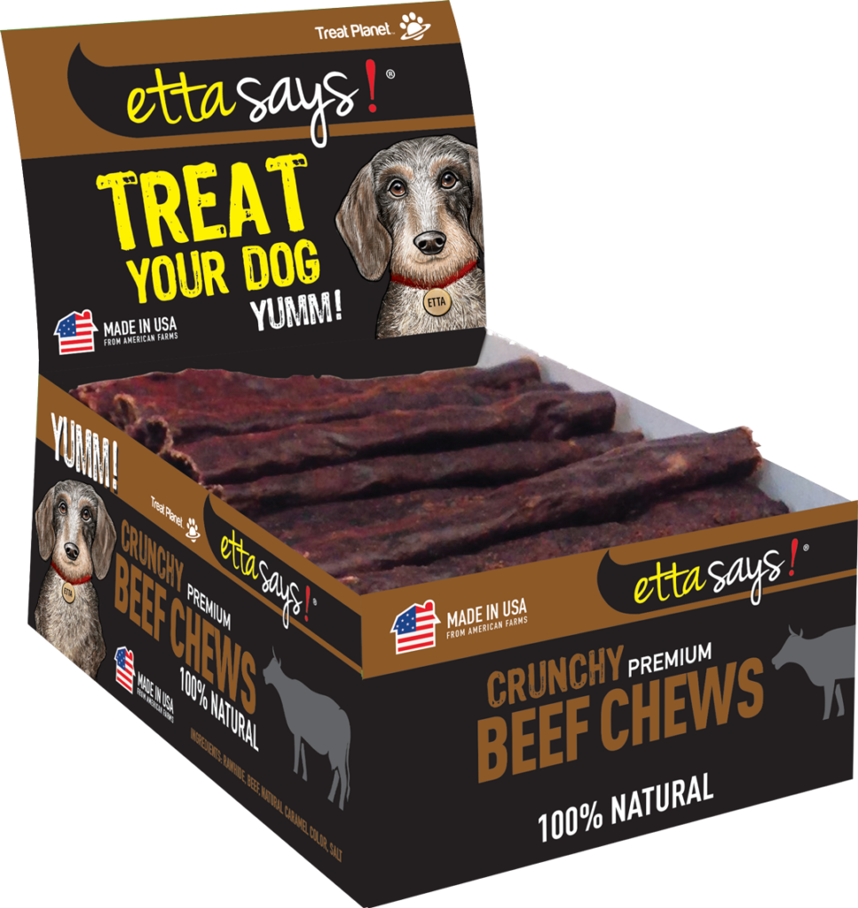 An image of Treat Planet – Premium Crunchy – 4.5″Beef POS – sold as display box only – Note individual units not UPC labeled