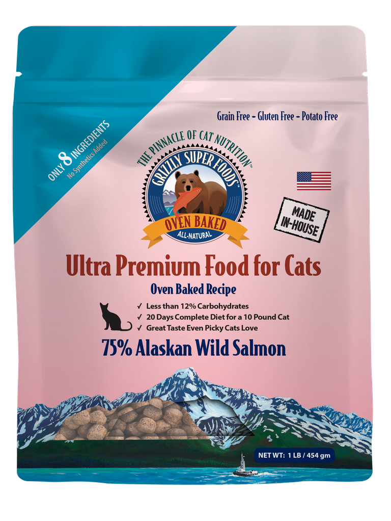 An image of Grizzly Pet Products – Grizzly SuperFoods Oven-Baked Salmon Food For Cats (1 lb)
