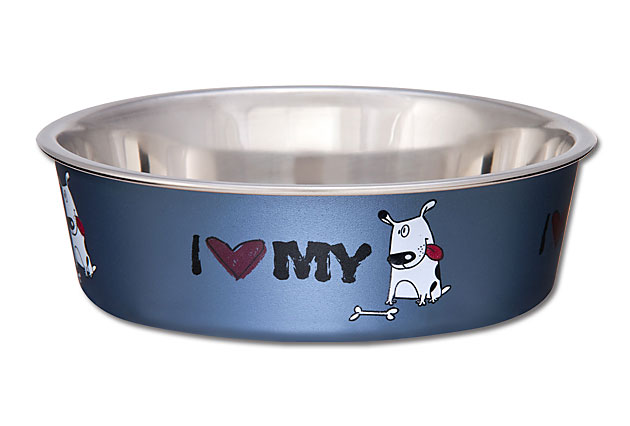 An image of Loving Pets – Bella Bowl – I love my Dog Steel Blue