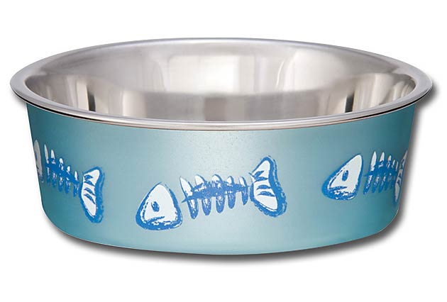 An image of Loving Pets – Bella Bowl Fish Skeleton Design – Metallic Ocean Blue