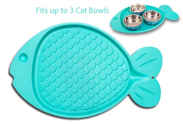 An image of Loving Pets – Bella Spill- Proof Cat Mat- Fish Shaped- Green