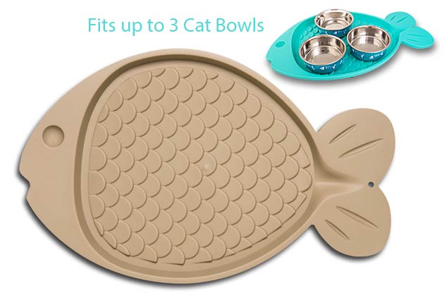An image of Loving Pets – Bella Spill- Proof Cat Mat- Fish Shaped- Tan