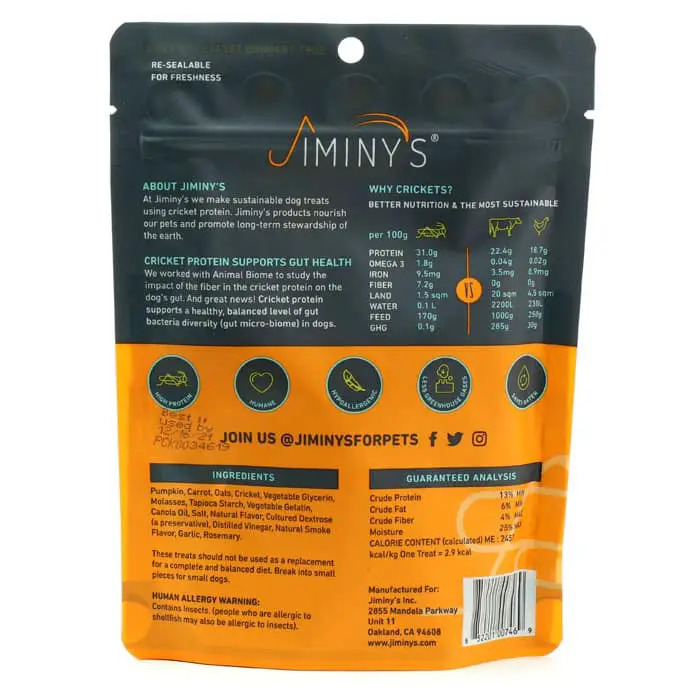 An image of Jiminy’s – Chewy Cricket Treat – Pumpkin & Carrot