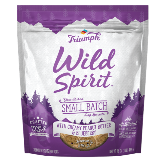An image of Sunshine Mills, Inc. - Triumph Wild Spirit Slow Baked Small Batch With Creamy Peanut Butter and Blueberry Biscuits Dog Treats 16oz.