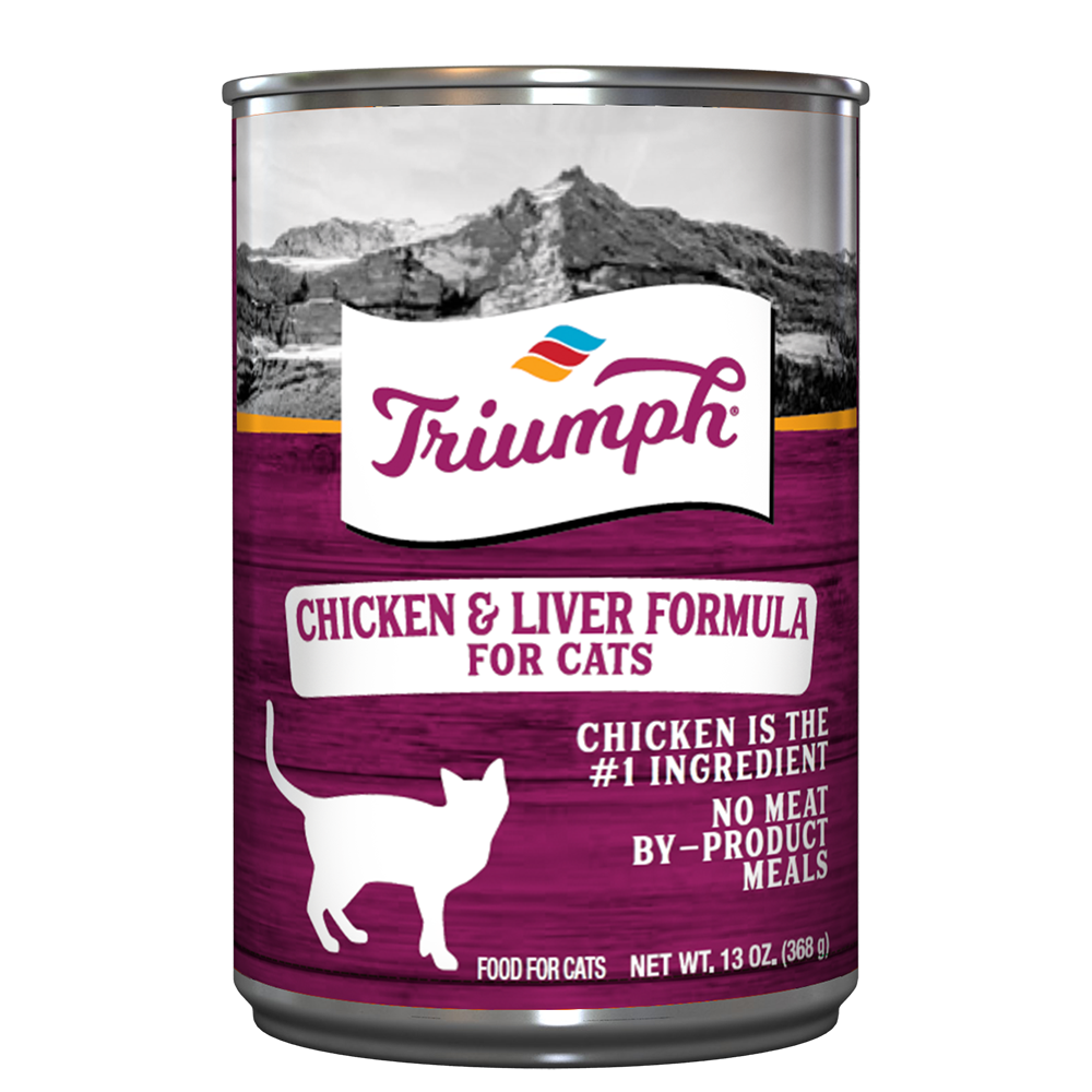 An image of Sunshine Mills, Inc. – Triumph Chicken and Liver Formula Cat Food Canned Cat Food (12 units box) 13.2oz.
