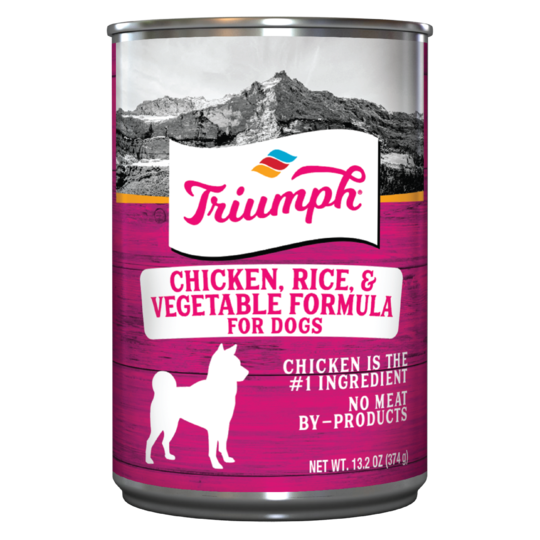 An image of Sunshine Mills, Inc. – Triumph Chicken, Rice, and Vegetable Formula for Dogs Canned Dog Food (12 units box) 13.2oz.
