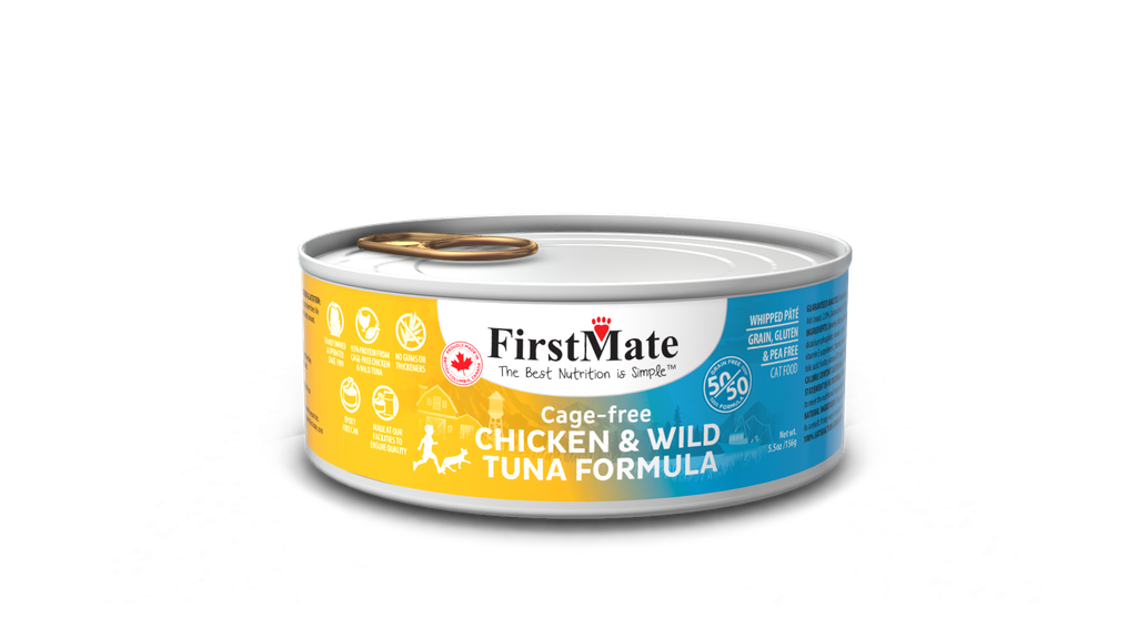 An image of FirstMate Pet Foods – *CASE* FirstMate 50/50 Cage-Free Chicken/Wild Tuna Can Cat Food 5.5oz