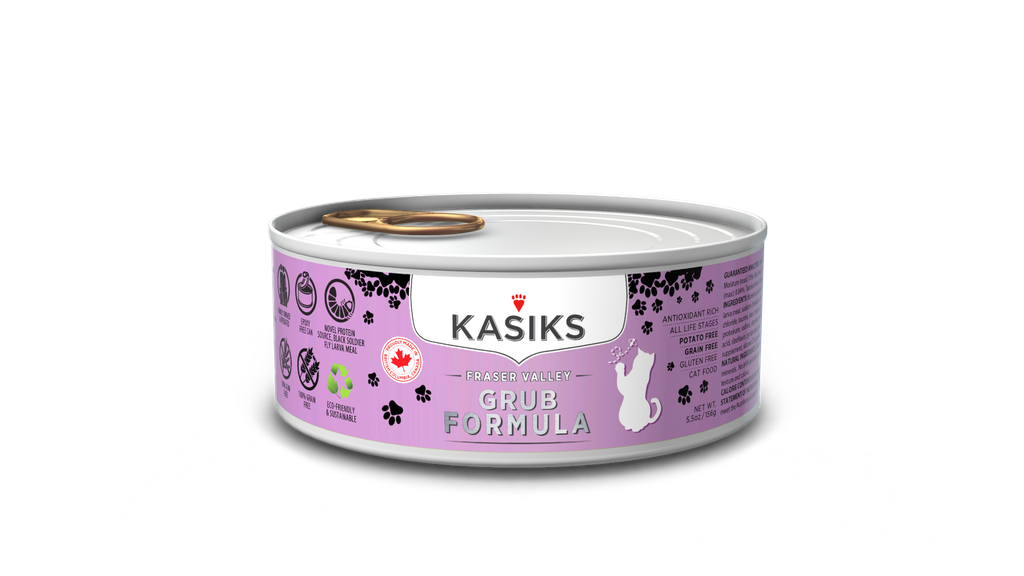 An image of FirstMate Pet Foods – *CASE 24* Kasiks Fraser Valley Grub Formula CAT Food 5.5oz