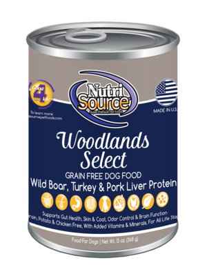 An image of Tuffy’s Pet Foods – NutriSource – Woodlands Select Grain Free Dog Food Cans (12 / 13 Oz.)