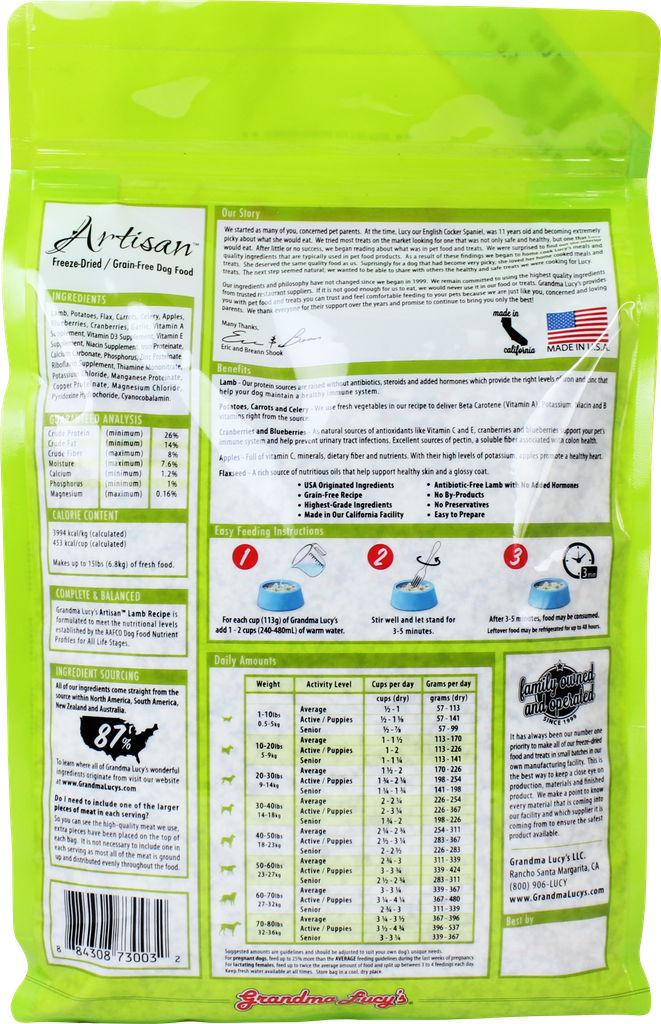 An image of Grandma Lucy’s – ARTISAN LAMB Dog Food – 3lb