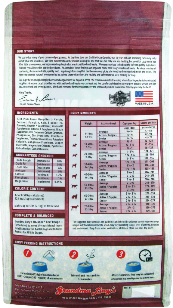 Grandma Lucy's MACANNA BEEF Dog Food 1lb Pet Insight