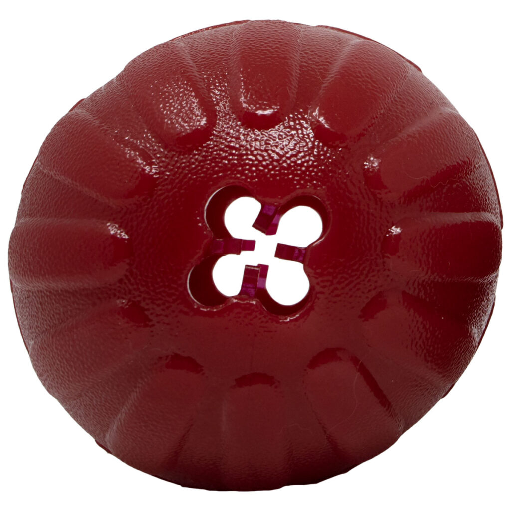 An image of Starmark Pet Products – Treat Dispensing Bacon Ball 4in