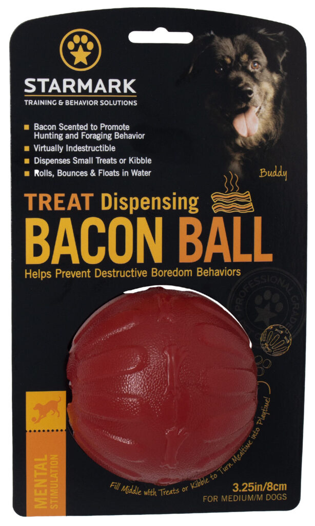 An image of Starmark Pet Products – Treat Dispensing Bacon Ball 3.25in