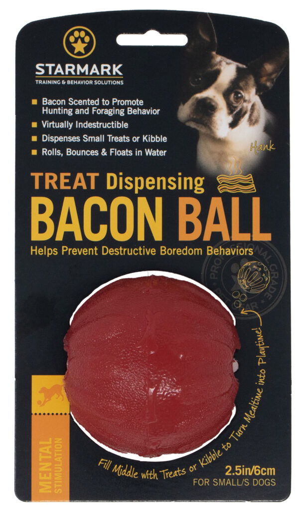 An image of Starmark Pet Products – Treat Dispensing Bacon Ball 2.5in