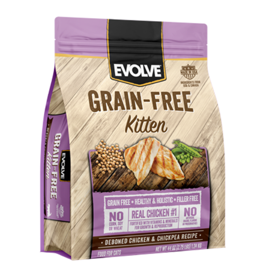 An image of Sunshine Mills, Inc. - Evolve Grain-Free Kitten Deboned Chicken, Pea, and Sweet Potato Recipe Dry Cat Food 2.75lb