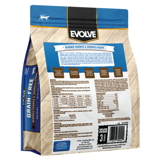 An image of Sunshine Mills, Inc. – Evolve Grain Free Deboned Chicken and Chickpea Recipe Dry Cat Food 3lb