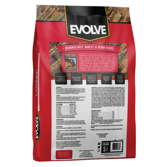 An image of Sunshine Mills, Inc. – Evolve Classic Deboned Beef, Barley, and Bison Recipe Dry Dog Food 14lb