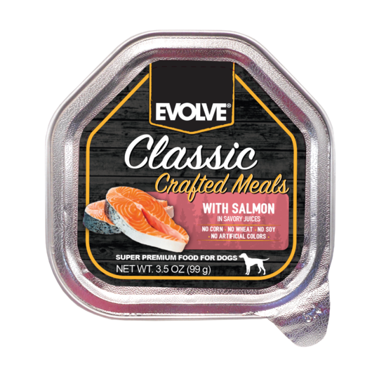 An image of Sunshine Mills, Inc. – Evolve Classic Crafted Meals With Salmon in Savory Juices Wet Cup Dog Food (15 units sleeve) 3.5oz