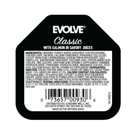 An image of Sunshine Mills, Inc. – Evolve Classic Crafted Meals With Salmon in Savory Juices Wet Cup Dog Food (15 units sleeve) 3.5oz