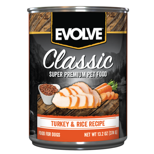 An image of Sunshine Mills, Inc. – Evolve Classic Turkey and Rice Recipe Canned Dog Food 13.2oz