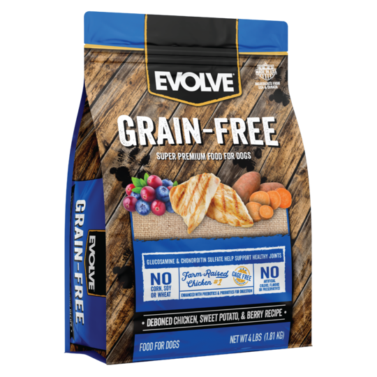 An image of Sunshine Mills, Inc. – Evolve Grain Free Deboned Chicken, Sweet Potato, and Berry Recipe Dry Dog Food 4lb