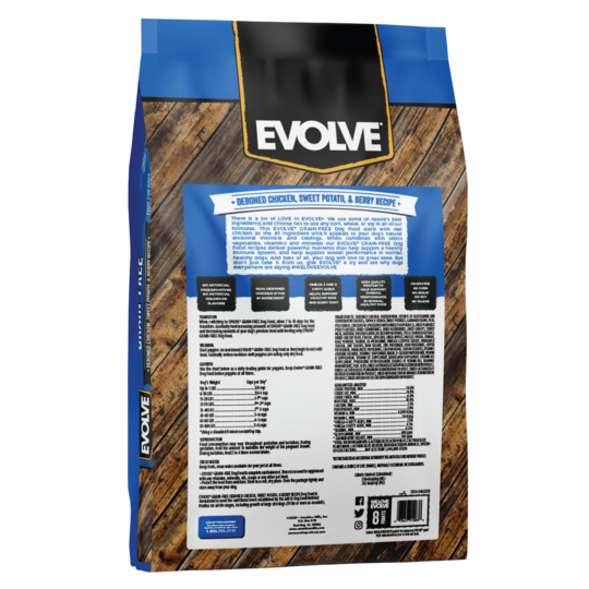 An image of Sunshine Mills, Inc. – Evolve Grain Free Deboned Chicken, Sweet Potato, and Berry Recipe Dry Dog Food 28lb