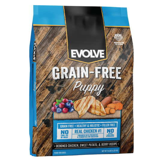 An image of Sunshine Mills, Inc. – Evolve Grain Free Puppy Deboned Chicken, Sweet Potato, and Berry Recipe Dry Dog Food 14lb