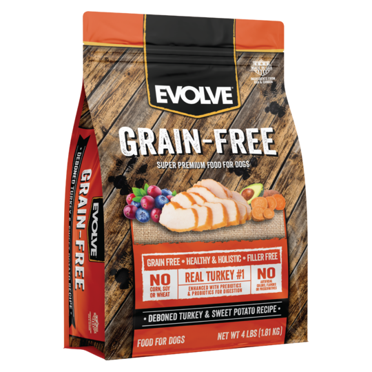 An image of Sunshine Mills, Inc. – Evolve Grain Free Deboned Turkey and Sweet Potato Recipe Dry Dog Food 4lb