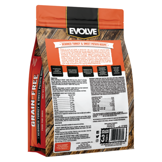 An image of Sunshine Mills, Inc. – Evolve Grain Free Deboned Turkey and Sweet Potato Recipe Dry Dog Food 4lb