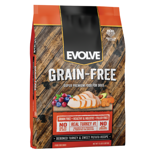 An image of Sunshine Mills, Inc. – Evolve Grain Free Deboned Turkey and Sweet Potato Recipe Dry Dog Food 13lb