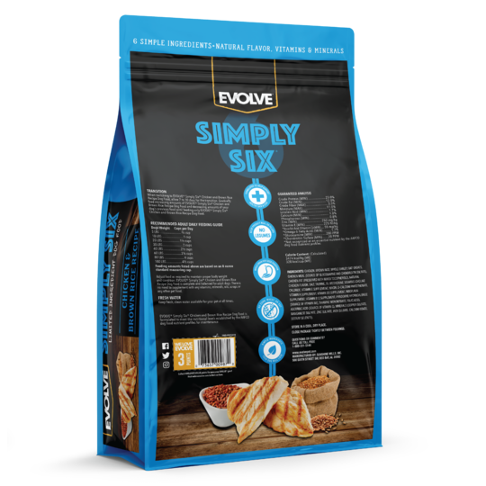 An image of Sunshine Mills, Inc. – Evolve Simply Six Limited Ingredient Chicken and Brown Rice Recipe Dry Dog Food 4lb