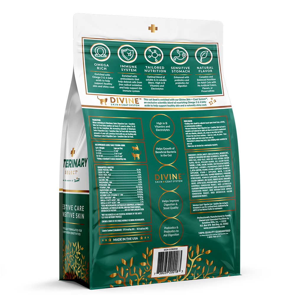 An image of Sunshine Mills, Inc. – Veterinary Select Digestive Care and Sensitive Skin Dry Cat Food 4lb