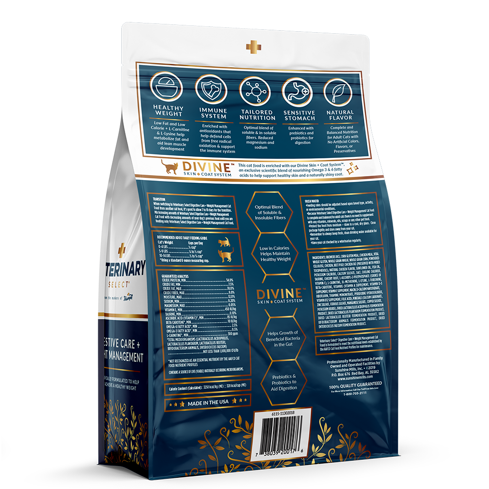 An image of Sunshine Mills, Inc. – Veterinary Select Digestive Care and Weight Management Dry Cat Food 4lb