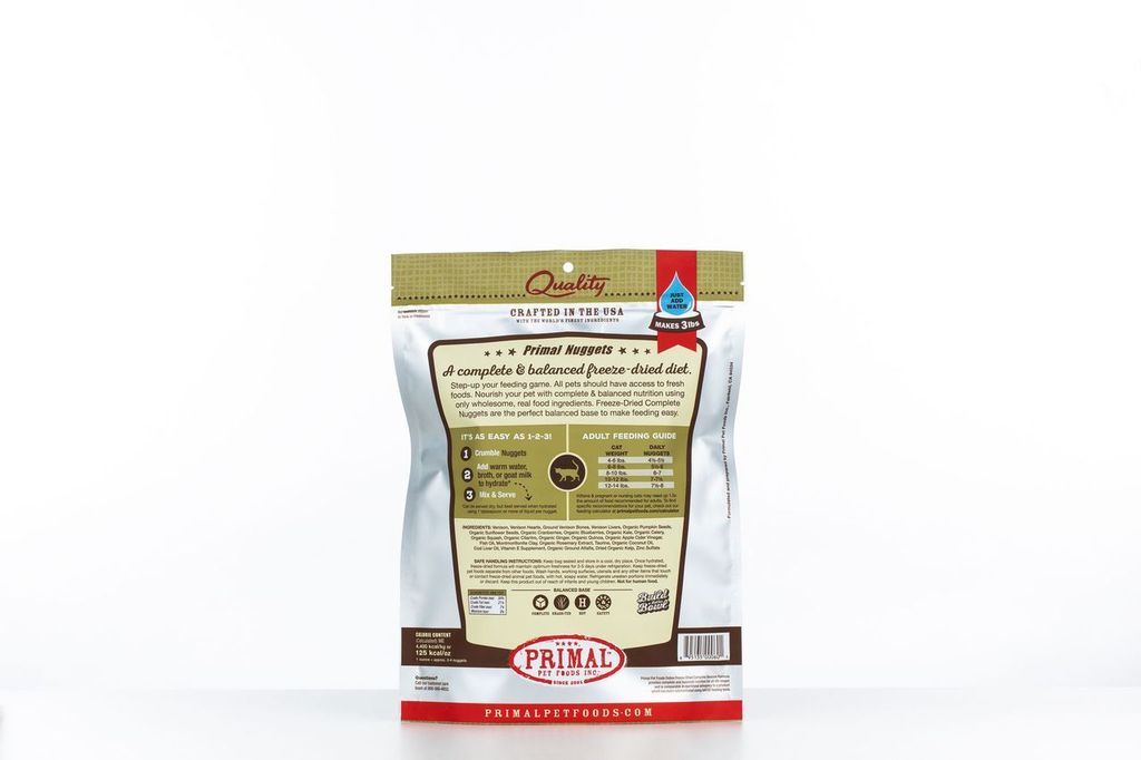 An image of Primal Pet Foods – 14oz Feline Venison Formula Nuggets