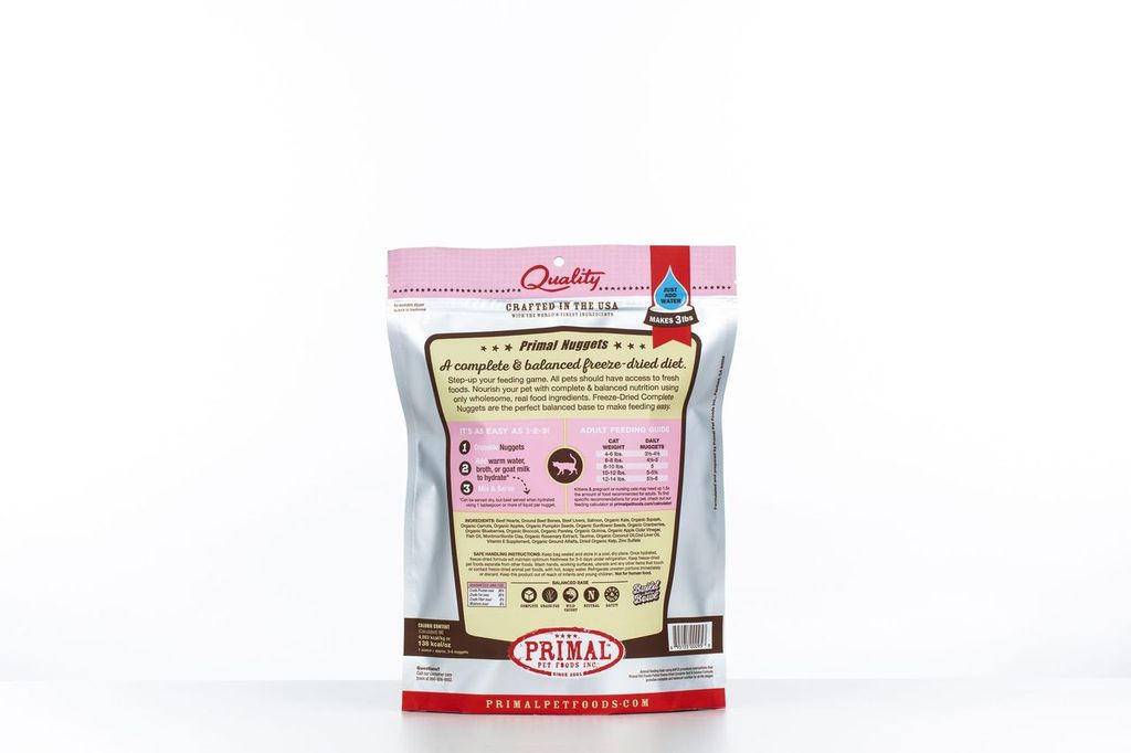 An image of Primal Pet Foods – 14oz Feline Beef & Salmon Formula Nuggets