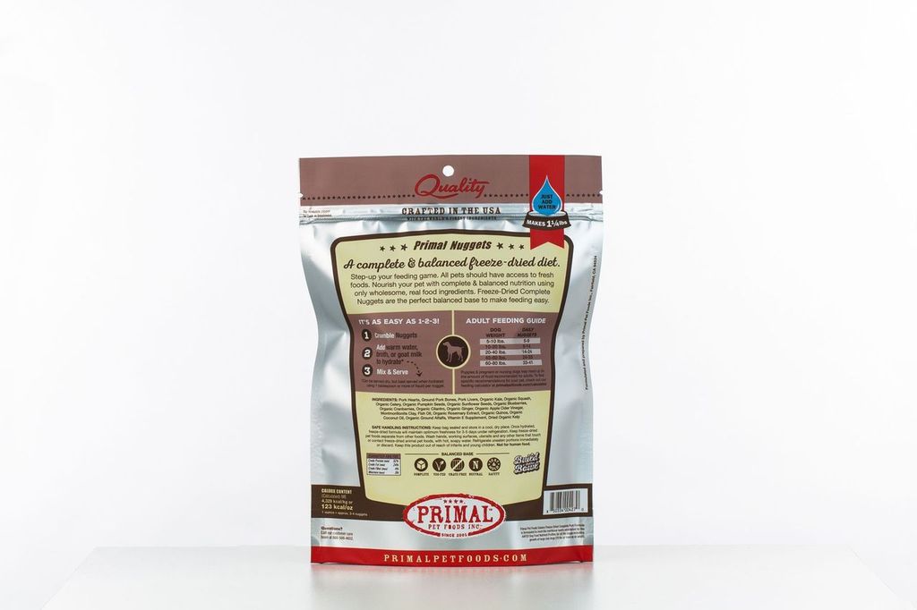 An image of Primal Pet Foods – 5.5oz Canine Pork Formula Nuggets