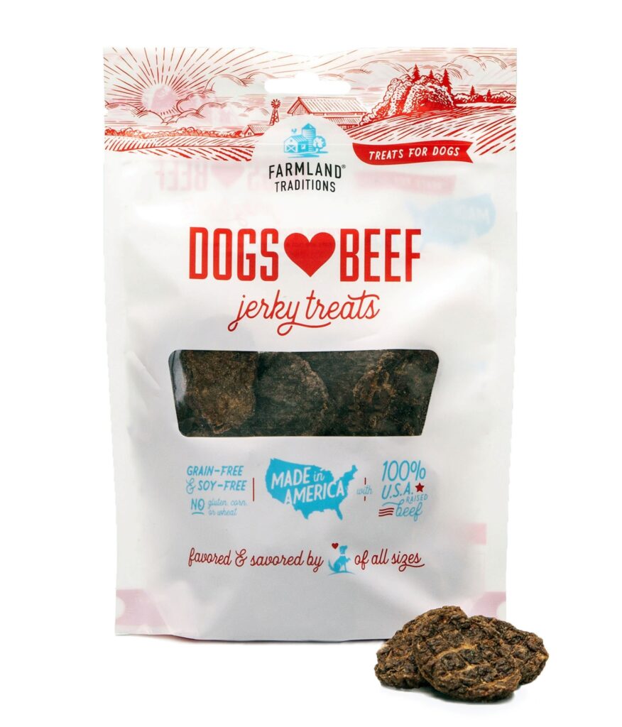 An image of Farmland Traditions – Dogs Love Beef Jerky Treats – 13.5oz