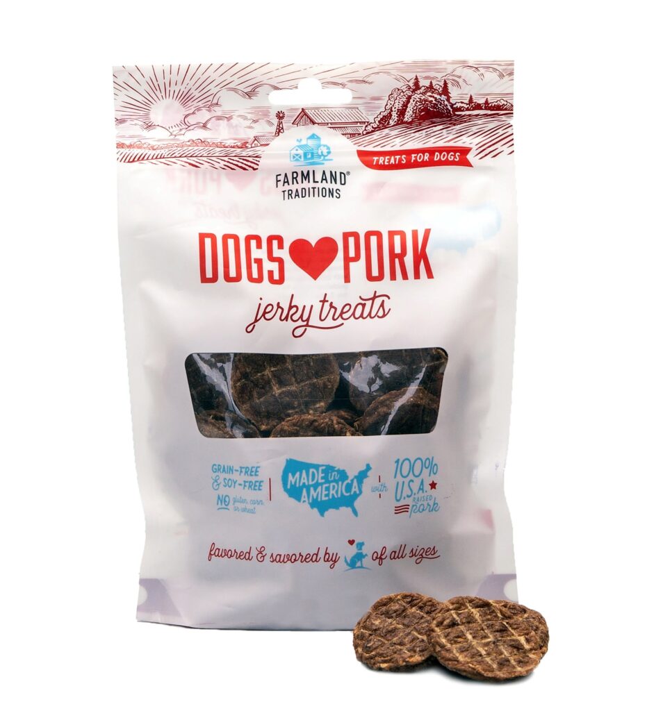 An image of Farmland Traditions - Dogs Love Pork Jerky Treats - 13.5oz