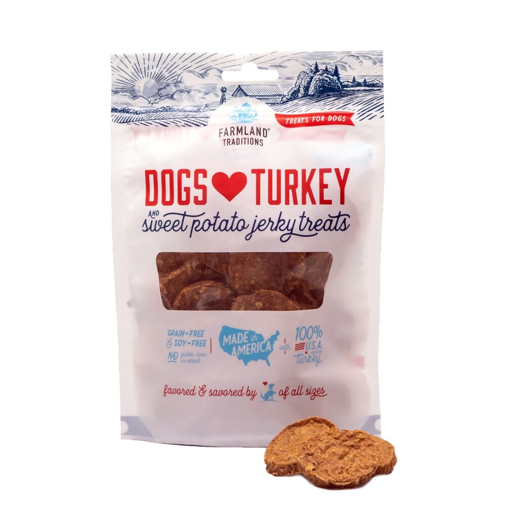 An image of Farmland Traditions – Dogs Love Turkey & Sweet Potato Jerky Treats – 16oz