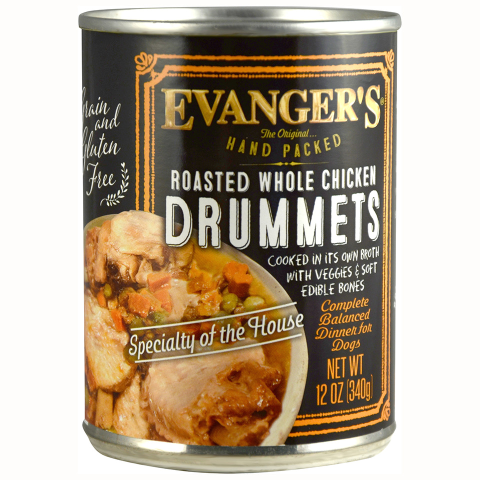 An image of Evangers Pet Food – Hand Packed Roasted Chicken Drummet Dinner for Dogs