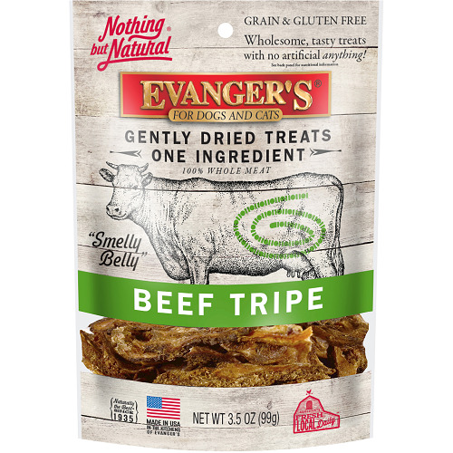 An image of Evangers Pet Food – Nothing But Natural Gently Dried Beef Tripe Treats for Dogs & Cats – 3.5 oz