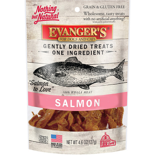 An image of Evangers Pet Food – Nothing But Natural Gently Dried Salmon Treats for Dogs & Cats – 4.6 oz