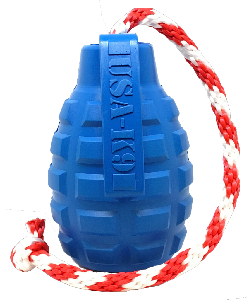 An image of SodaPup – True Dogs, LLC – USA-K9 Grenade Reward Toy – Large – Blue