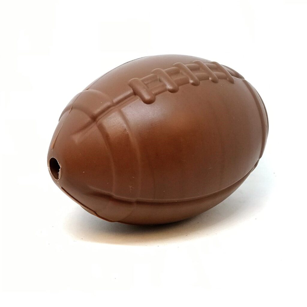 An image of SodaPup – True Dogs, LLC – MKB Football – Large – Leather Brown