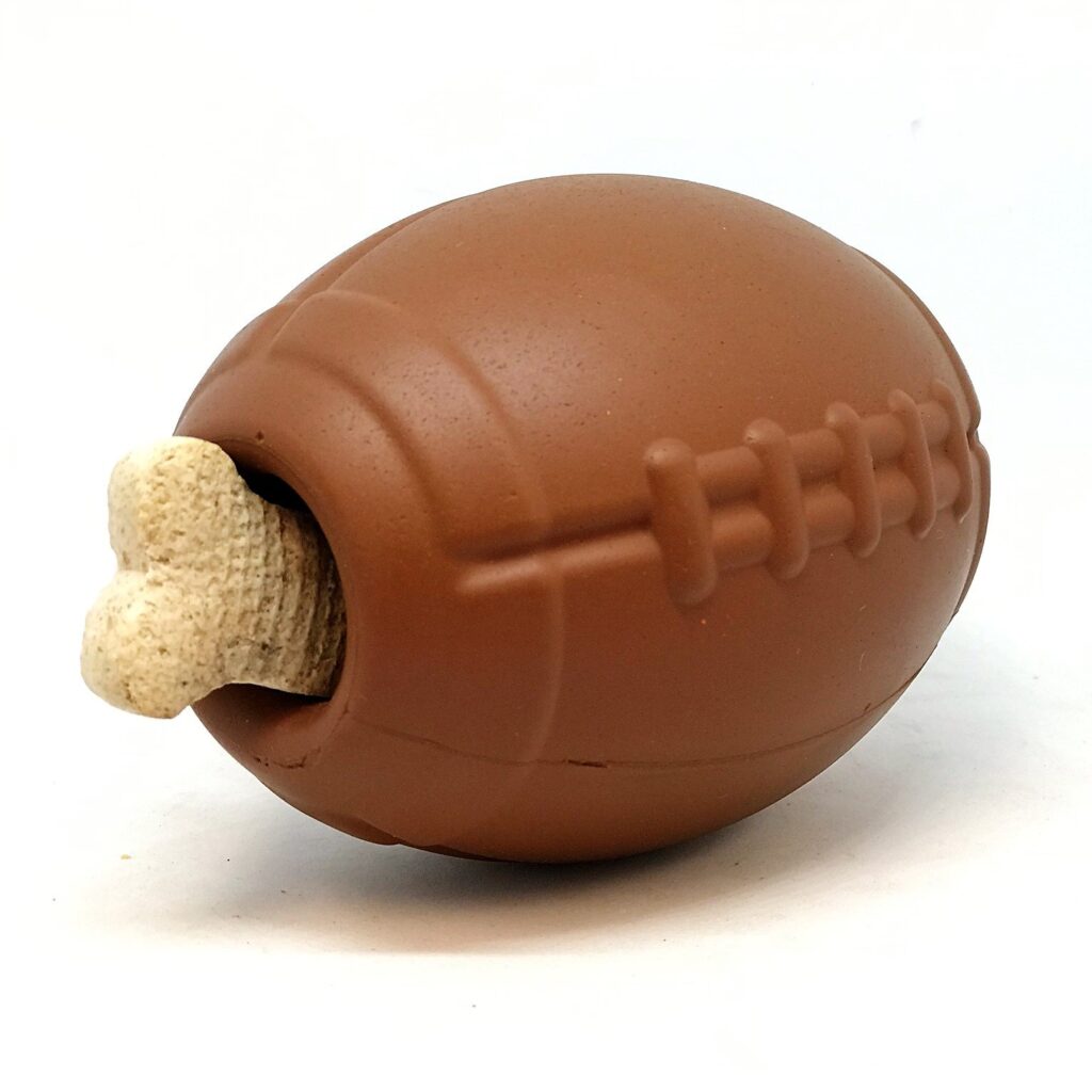 An image of SodaPup – True Dogs, LLC – MKB Football – Large – Leather Brown