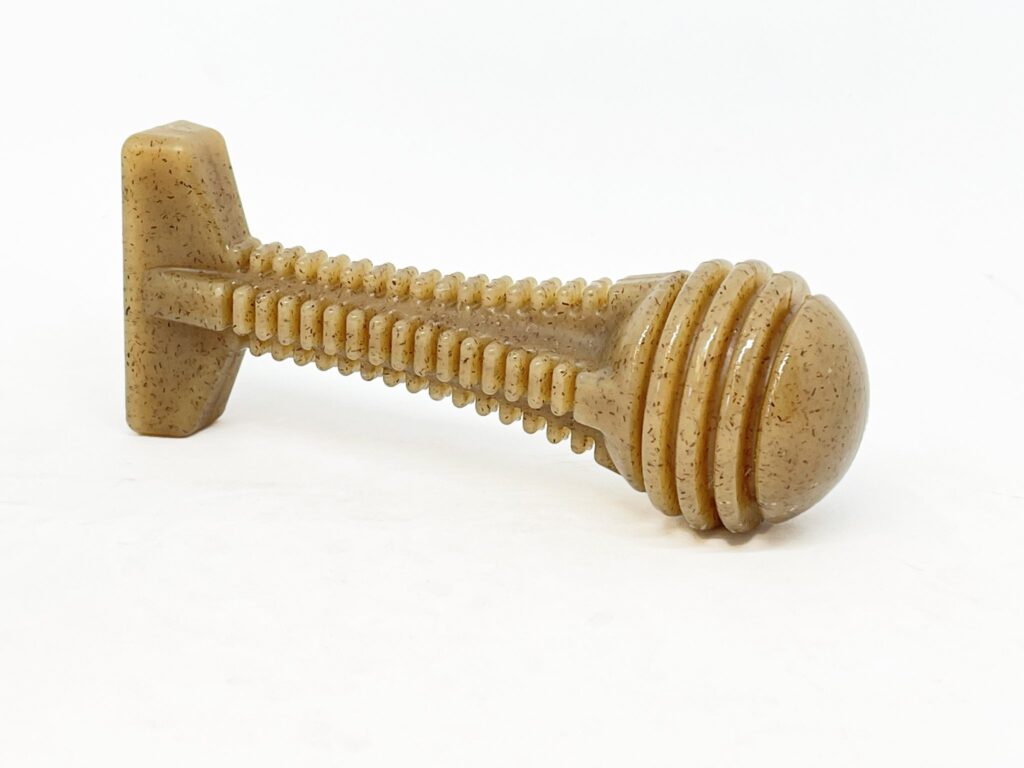 An image of SodaPup – True Dogs, LLC – SP Nylon Honey Bone – Dental Tower – Honey Colored with Liver Palatant