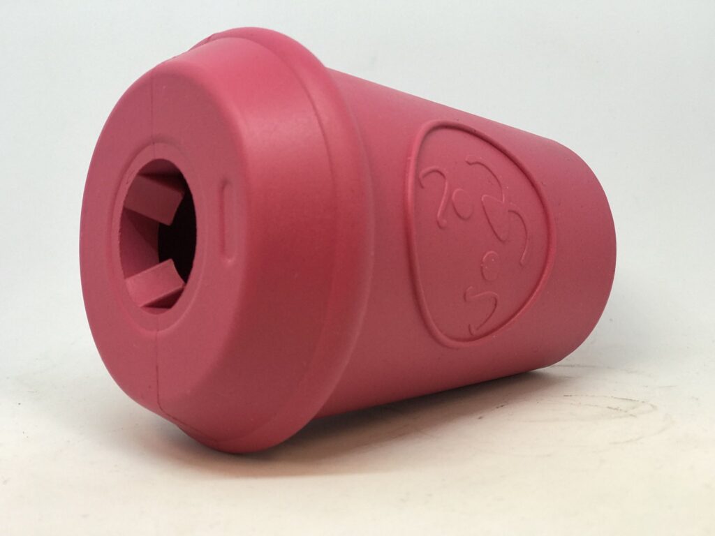An image of SodaPup – True Dogs, LLC – MKB Coffee Cup Treat Dispenser – Medium – pink