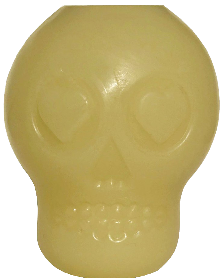 An image of SodaPup – True Dogs, LLC – MKB Skull Treat Dispenser – Medium – Glow In The Dark